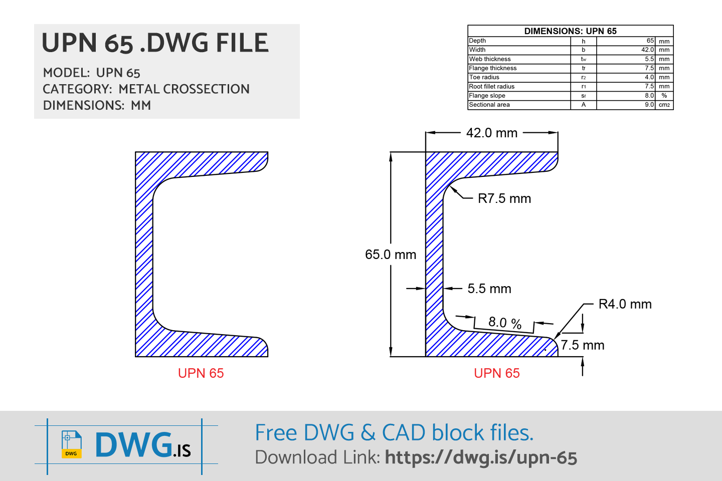 UPN 65 Free DWG File