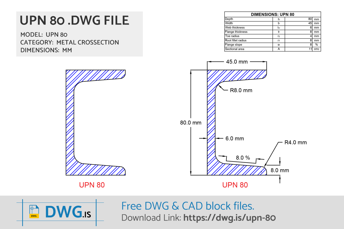 UPN 80 CAD Block Free